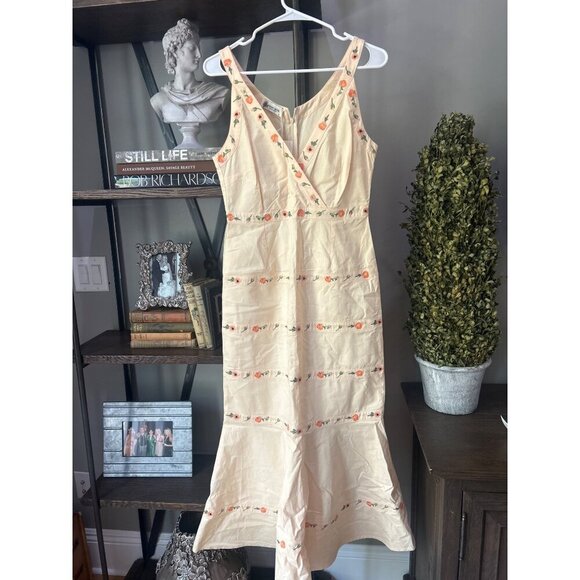FANM MON Alanca Embroidered Midi Dress Light Yellow Womens Size Small - Picture 5 of 11
